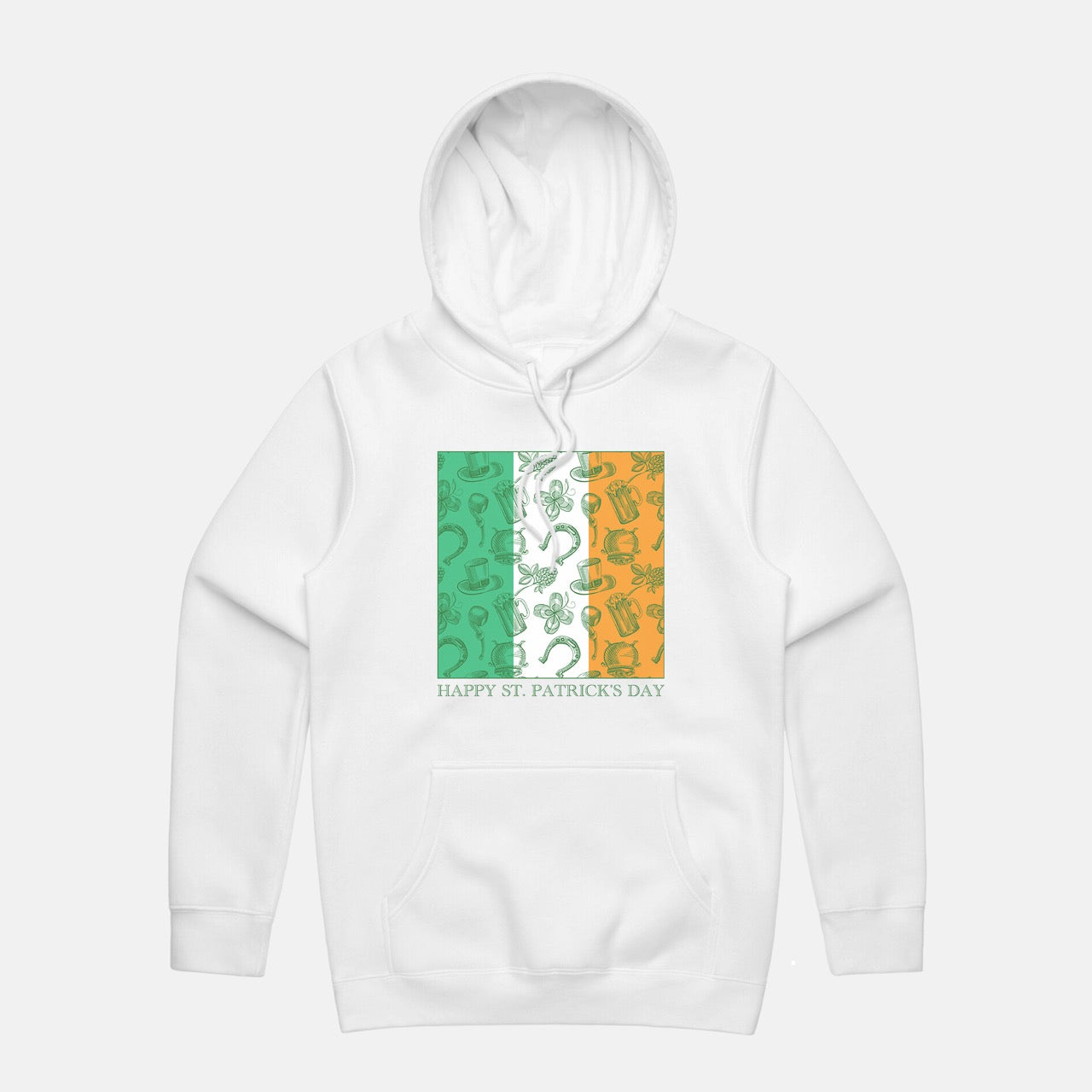 Happy St. Patrick's Day, Irish Flag - White Hoodie